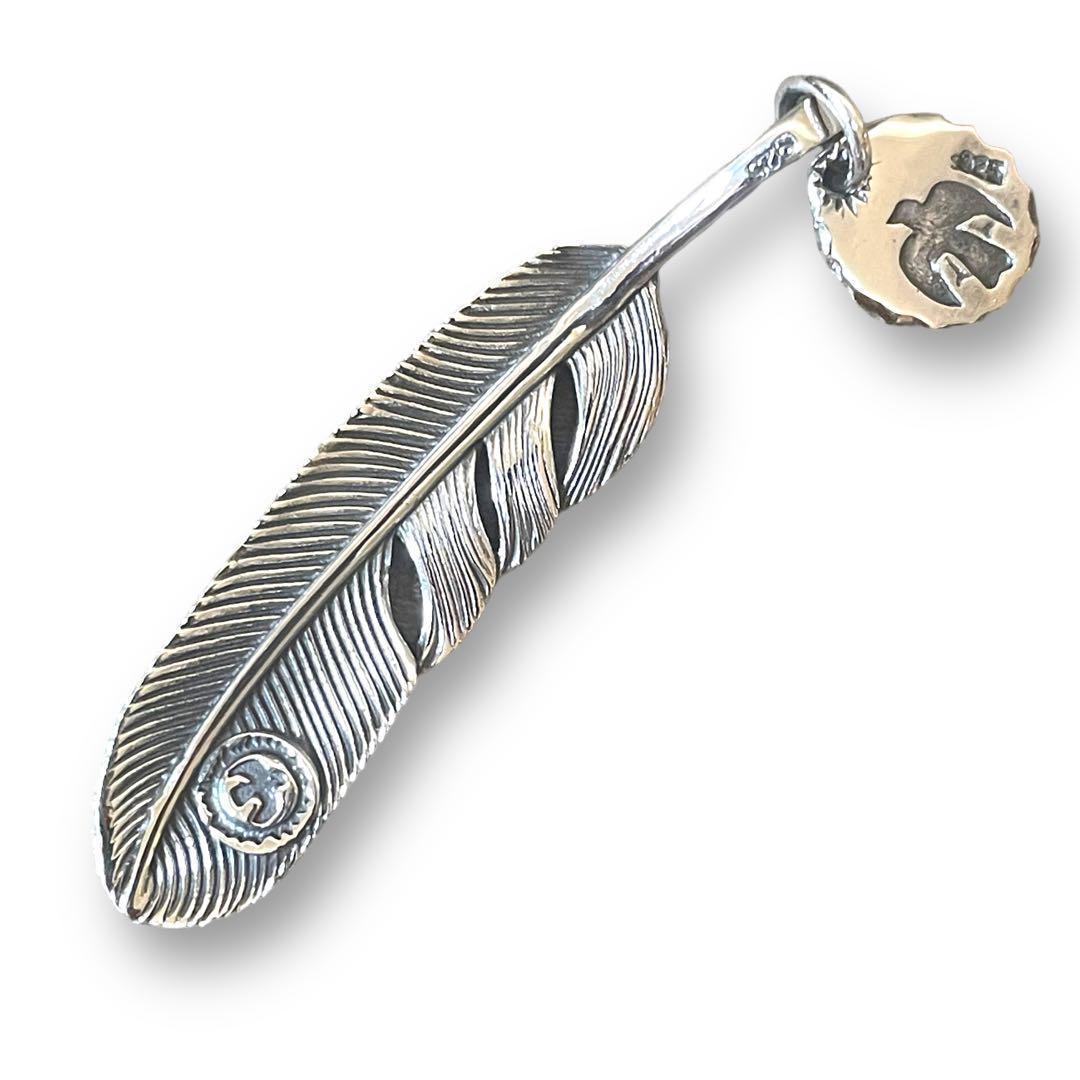 チェーン付き フェザーネックレス シルバー925 特大 燻し銀 インディアン