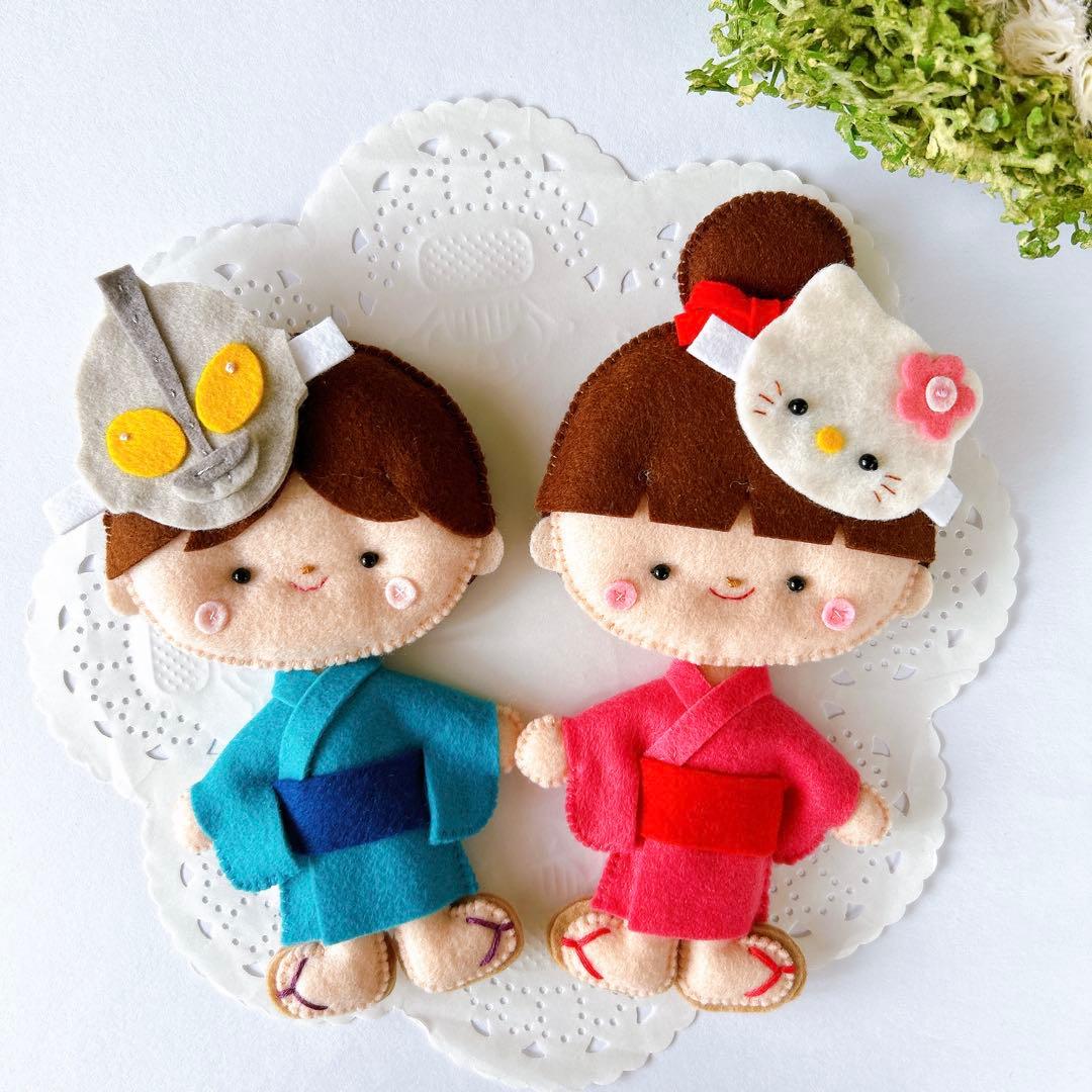 花火と夏祭りのマグネット式タペストリー【フェルトリース】