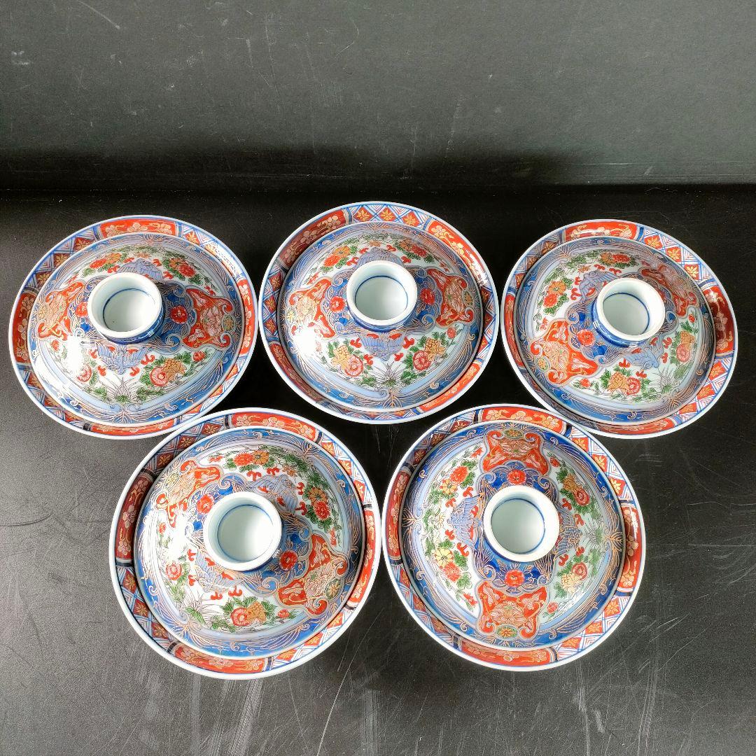 C28-2/源右衛門/伊万里風花鳥図蓋物5客/共箱/煮物椀/茶碗/懐石料理