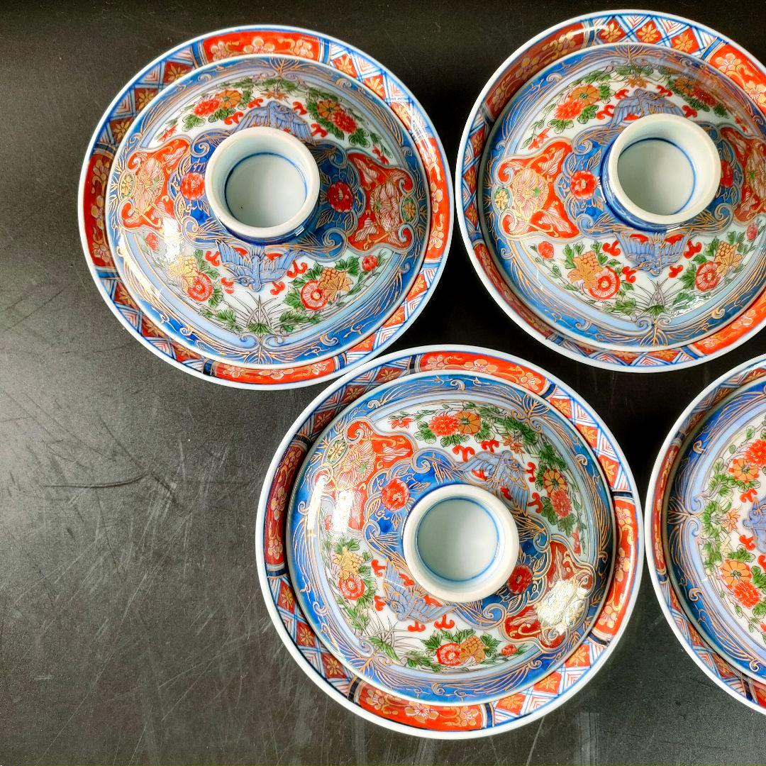 C28-2/源右衛門/伊万里風花鳥図蓋物5客/共箱/煮物椀/茶碗/懐石料理