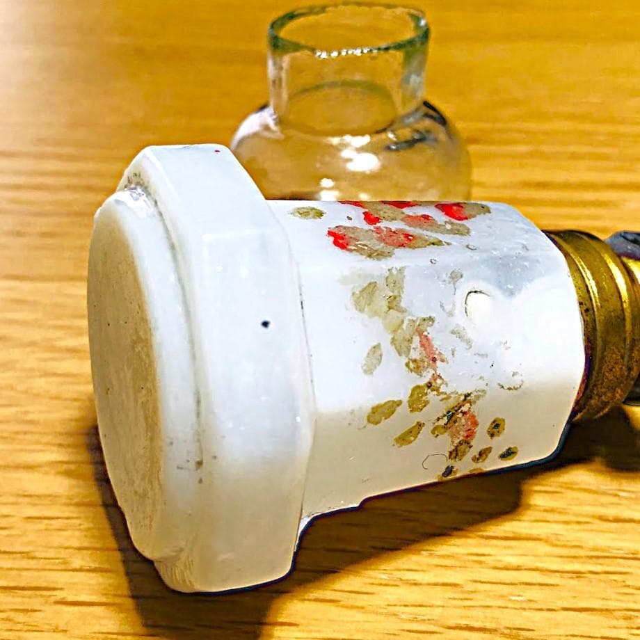 明治～大正 豆ランプ 花模様 乳白/エナメル彩 ウランガラス 検索: ペロペロ