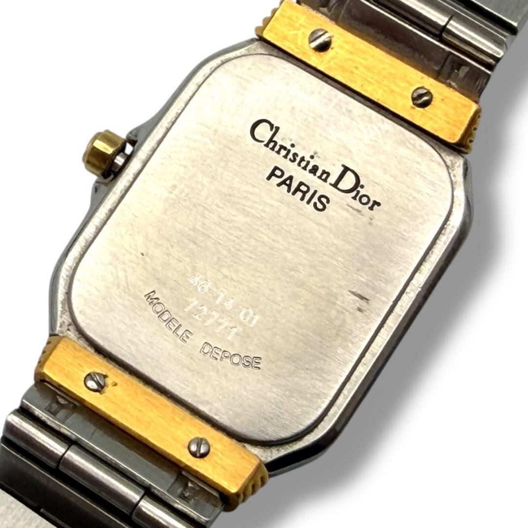 稼働 ディオール 腕時計 スクエア レディース クォーツ コンビ 黒文字盤