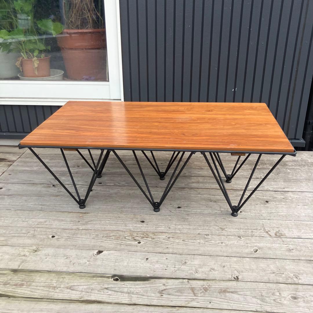 北欧レトロ インダストリアル アイアンフレーム 無垢材 木製ローテーブル 鉄製