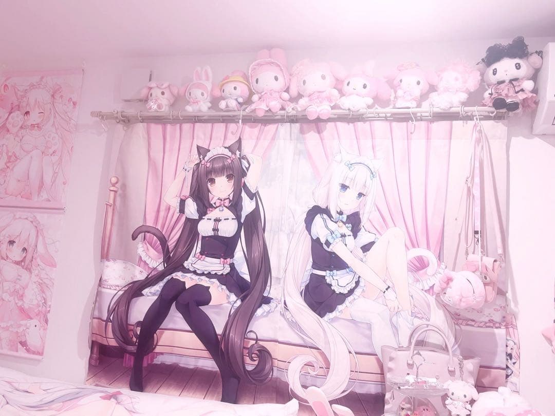 ネコぱら さより先生　描き下ろし カーテン ショコラ＆バニラ