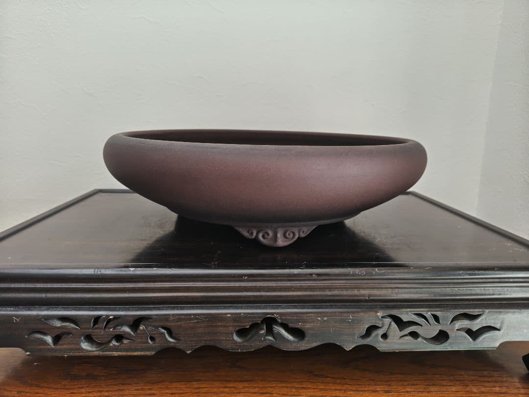 陶器製 盆栽鉢　浅型鉢 直径約41cm×11.5cm 落款　陶陽　松本武