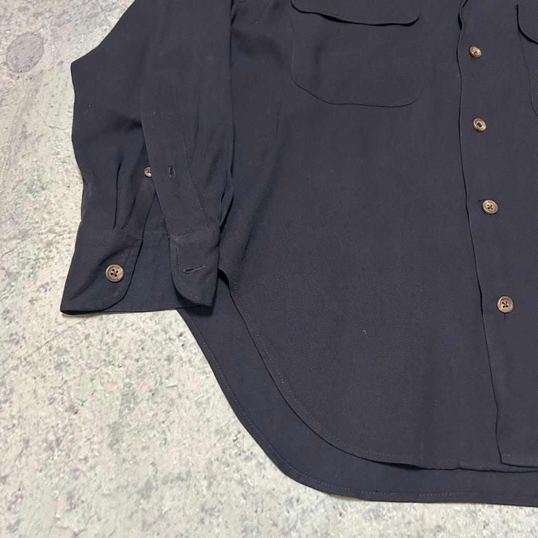 90s Ralph Lauren レーヨン オープンカラーシャツ　黒紺 50s