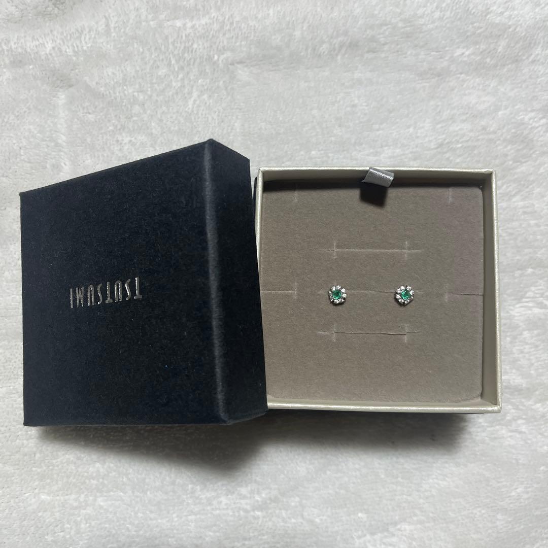 k10 ホワイトゴールド　エメラルド　ピアス　ツツミ