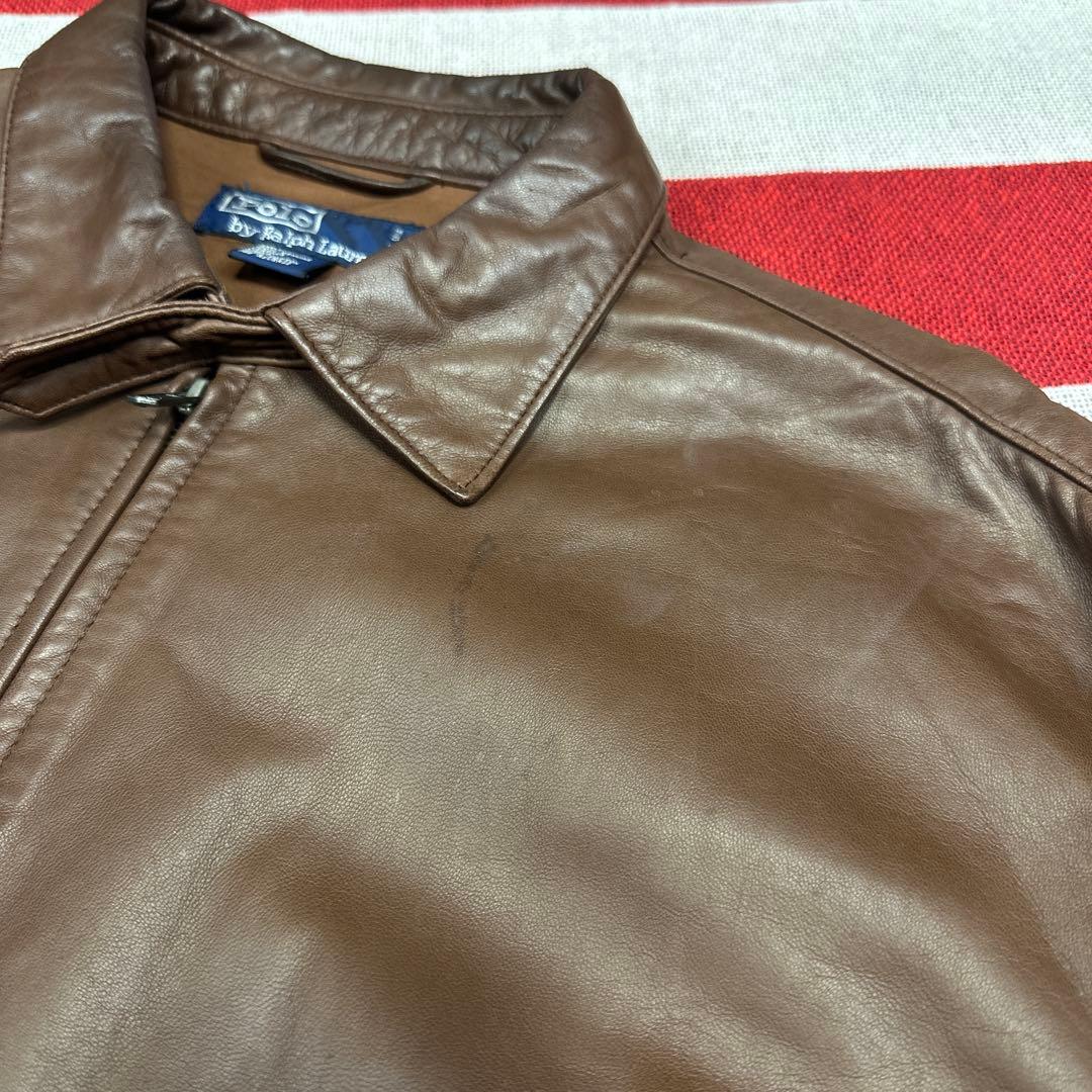神サイズ M 90s ラルフローレン ブラウン 短丈 ラムレザー ノーポニー
