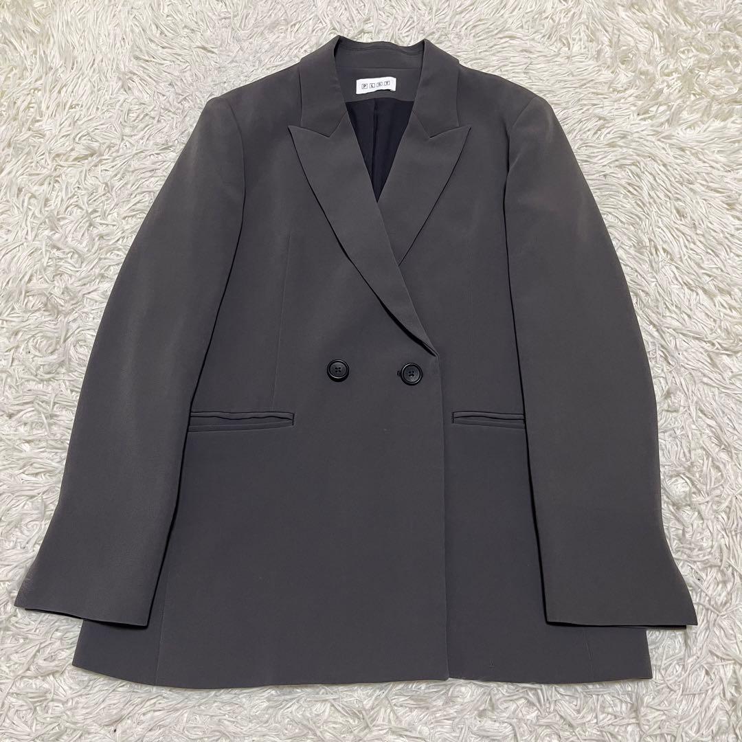 人気 PLST ストレッチ ダブル セットアップ スーツ グレー 伸縮性 パンツ