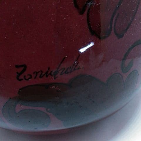 ６２５ アンティーク イタリア製 花瓶 作家入り濃赤 珍品高さ 31 センチ