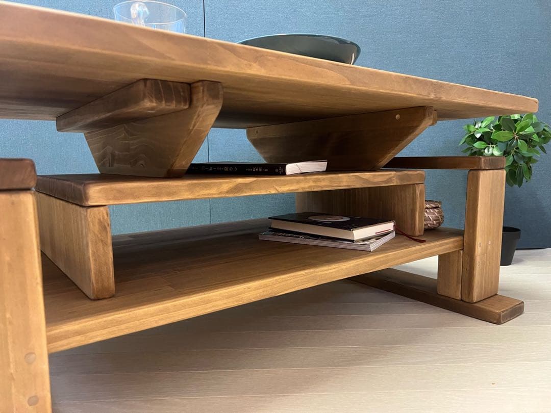 【送料無料】 ローテーブル 木組収納付き 90cm 60cm パイン Dオーク