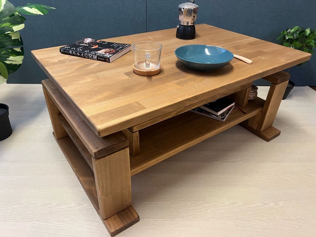 【送料無料】 ローテーブル 木組収納付き 90cm 60cm パイン Dオーク