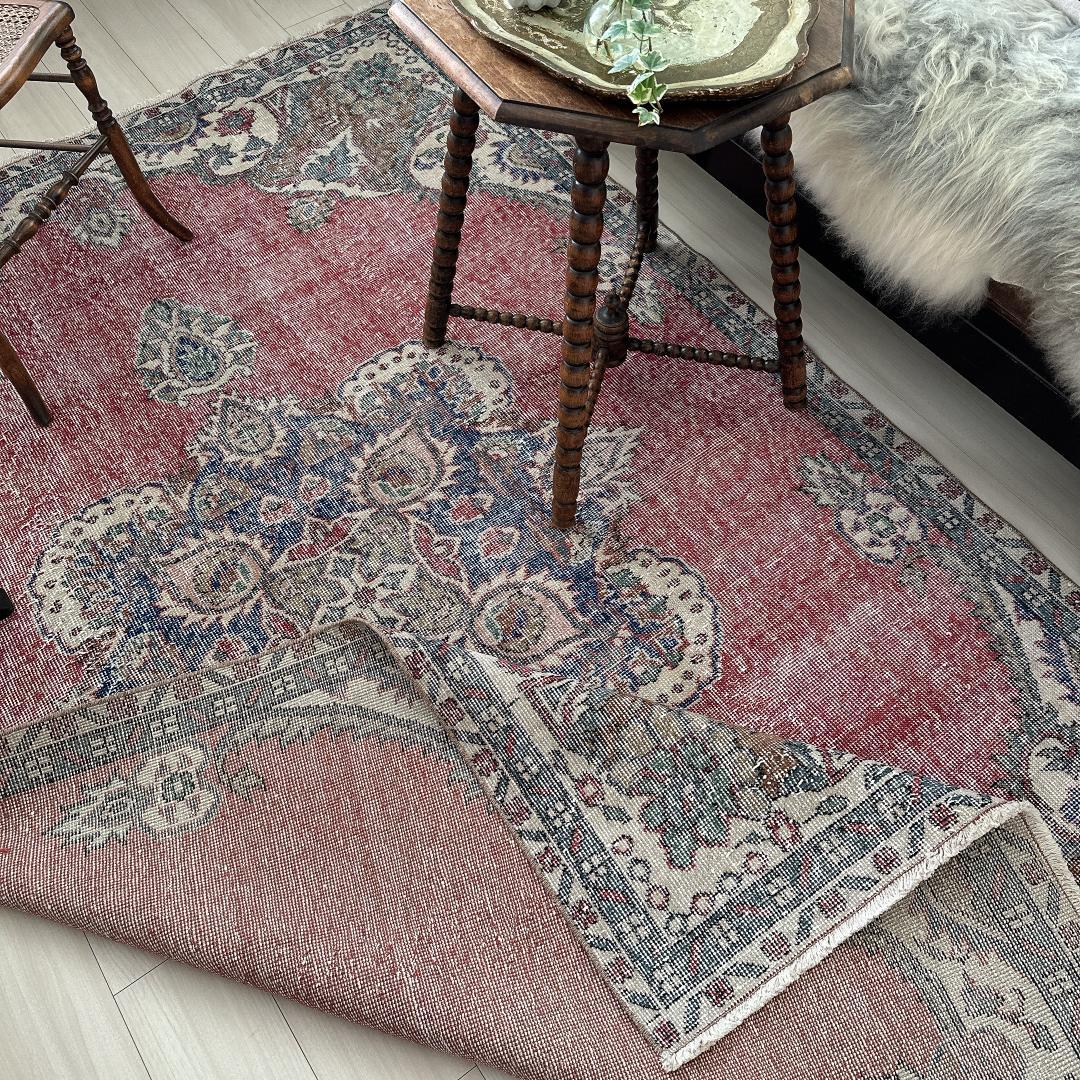 トルコ ヴィンテージラグ A99超大判 レア レッド ネイビー カーキ グリーン