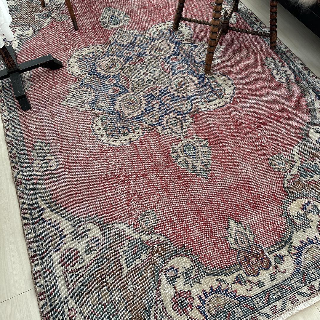 トルコ ヴィンテージラグ A99超大判 レア レッド ネイビー カーキ グリーン