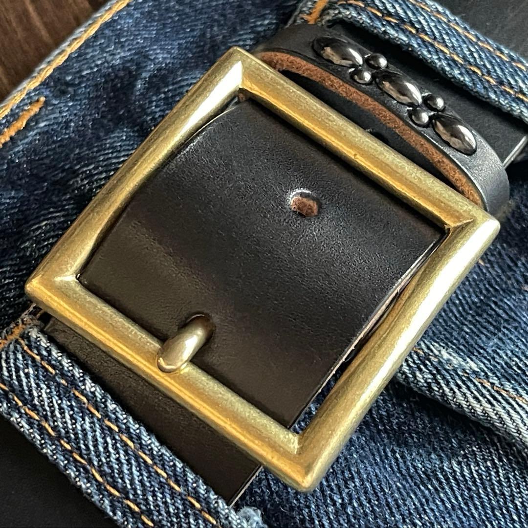 アウトレット品スタッズギャリソンベルト　サドルレザー真鍮4cmHTC CALEE