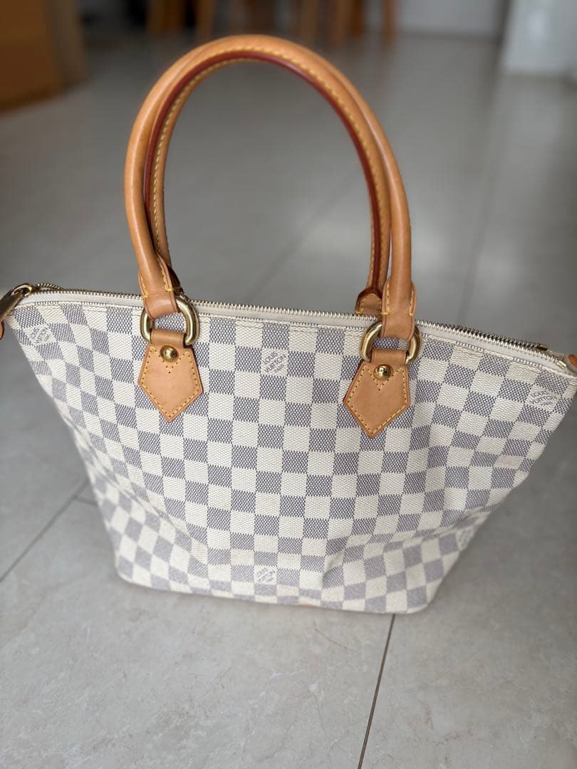 ダミエ　トートバッグ ホワイト/グレー