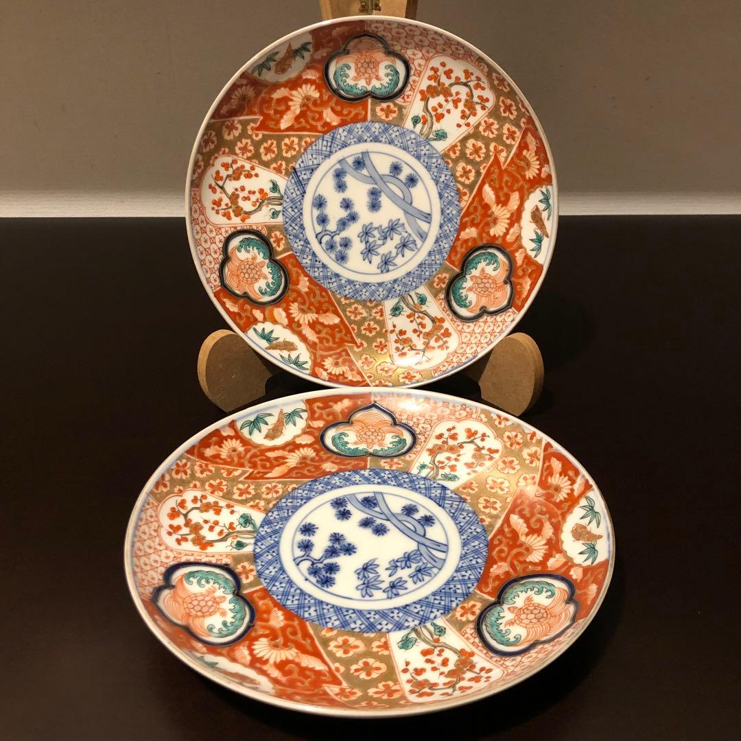 古伊万里　上手　色絵　七寸皿　2枚セット