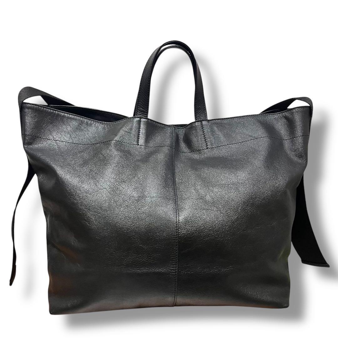 美品 イヤパピヨネ レザー 2way A4サイズ ワイドテープトートバッグ L