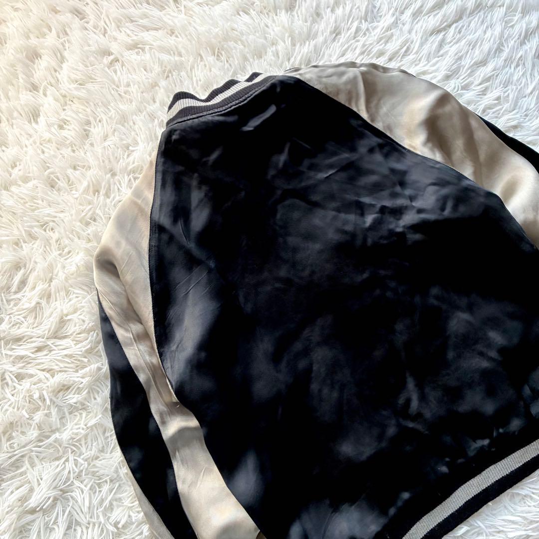 百花繚乱 リバーシブル スカジャン 鯉×富士山 刺繍 和柄 黒 金 サテン