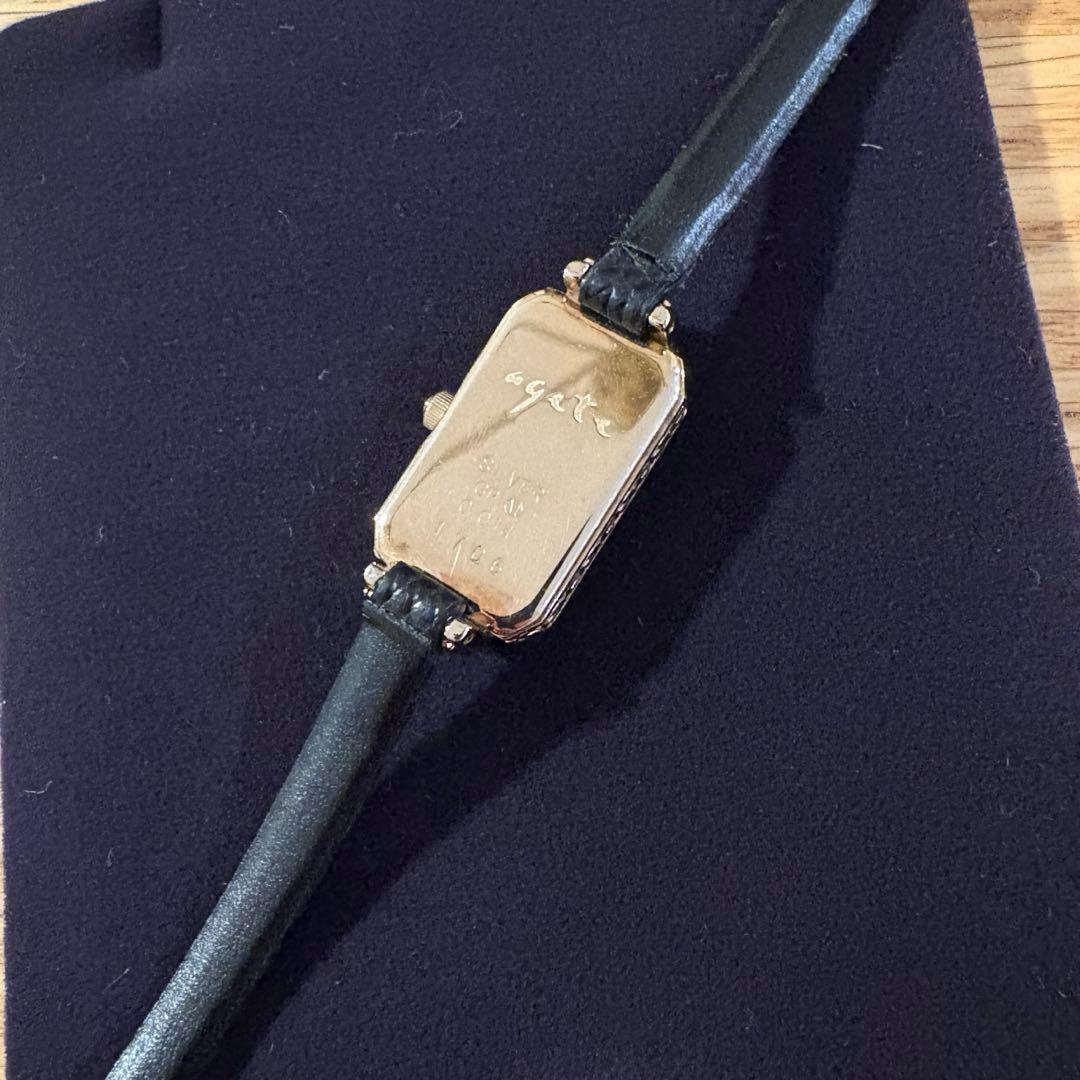 agete アガット スクエアフェイス革ベルトウォッチ 時計