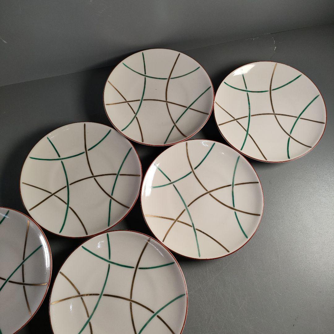 A1375-4/平安松斎/高麗磁着彩篭目紋中皿21客/向付/銘々皿/懐石道具/