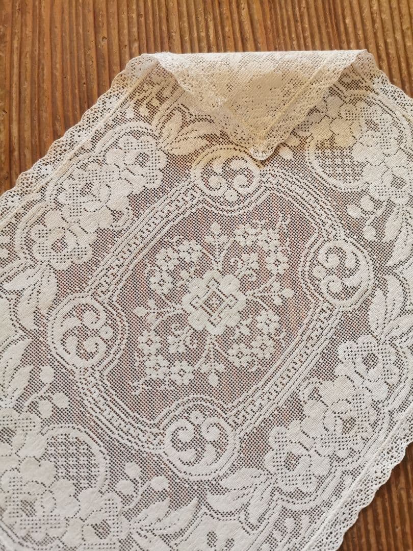 アンティーク 目の細かな◻◽フィレレース レクタングル トレイクロス ローズ紋β
