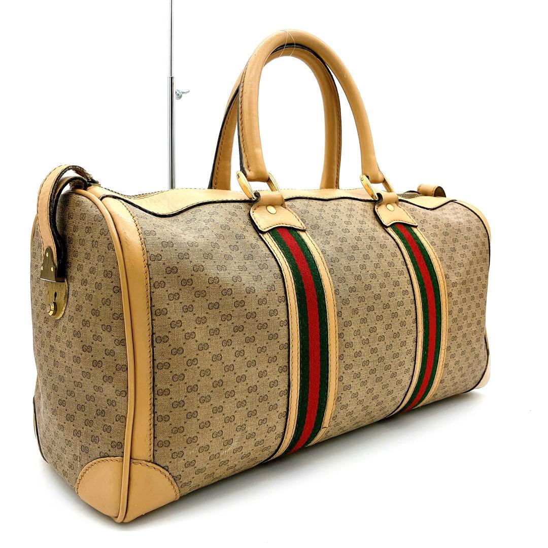 【GUCCI】ボストンバッグ　マイクロGG シェリーライン　ベージュ系