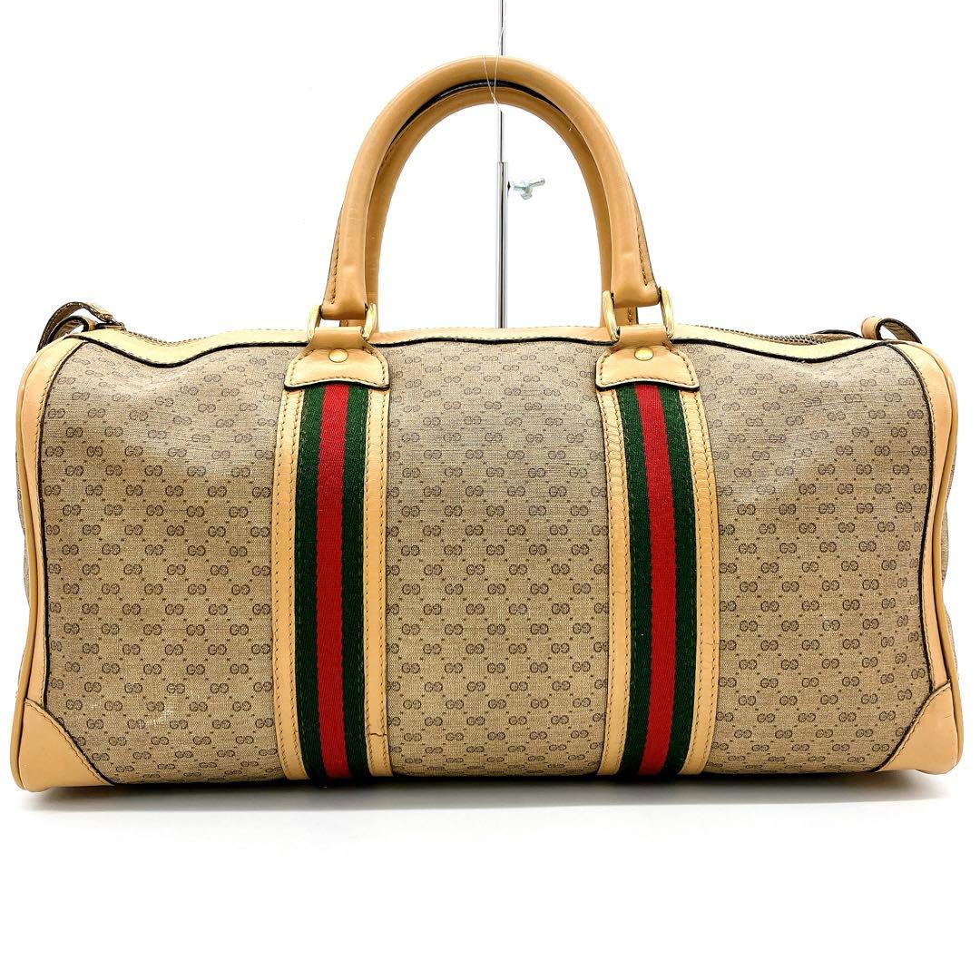 【GUCCI】ボストンバッグ　マイクロGG シェリーライン　ベージュ系