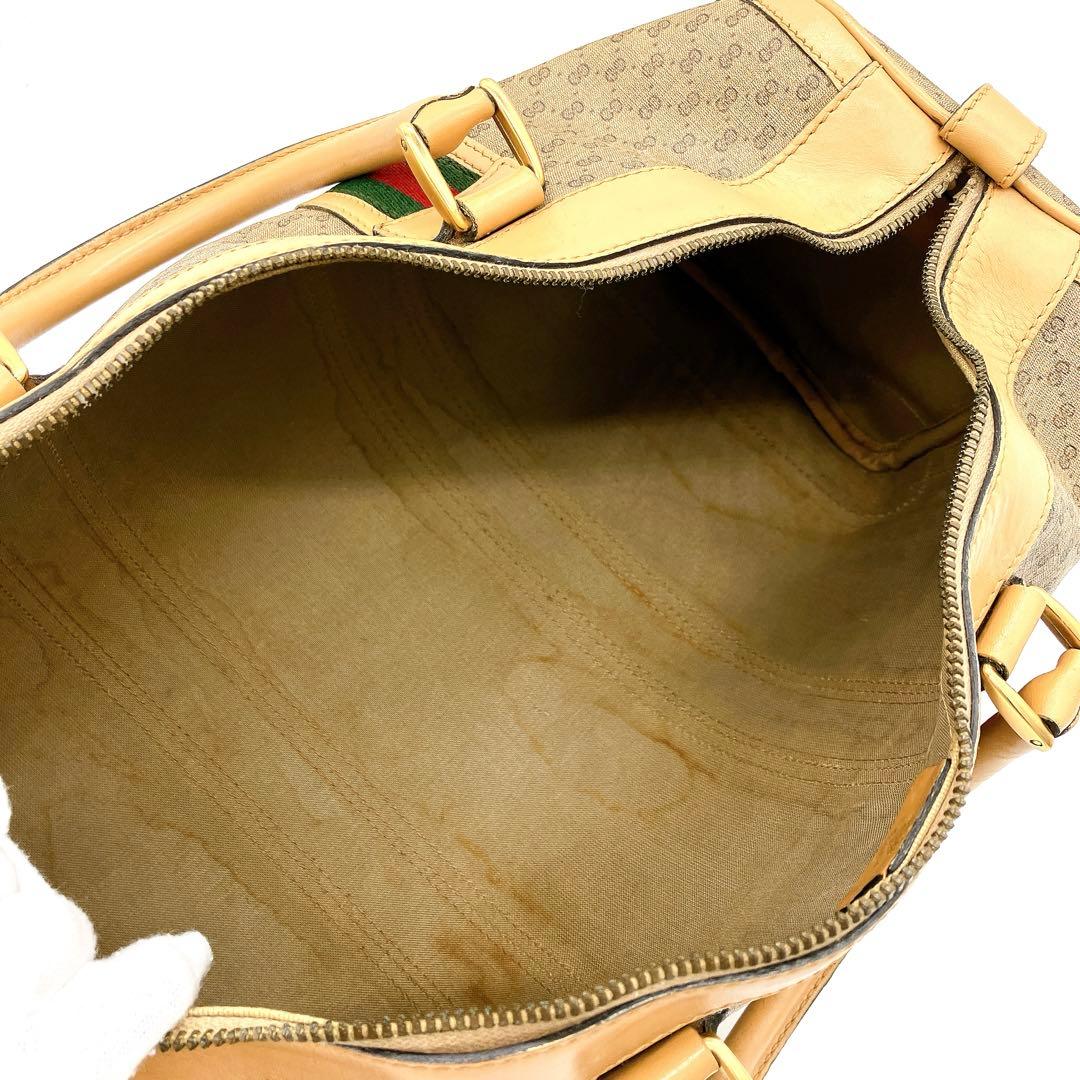 【GUCCI】ボストンバッグ　マイクロGG シェリーライン　ベージュ系