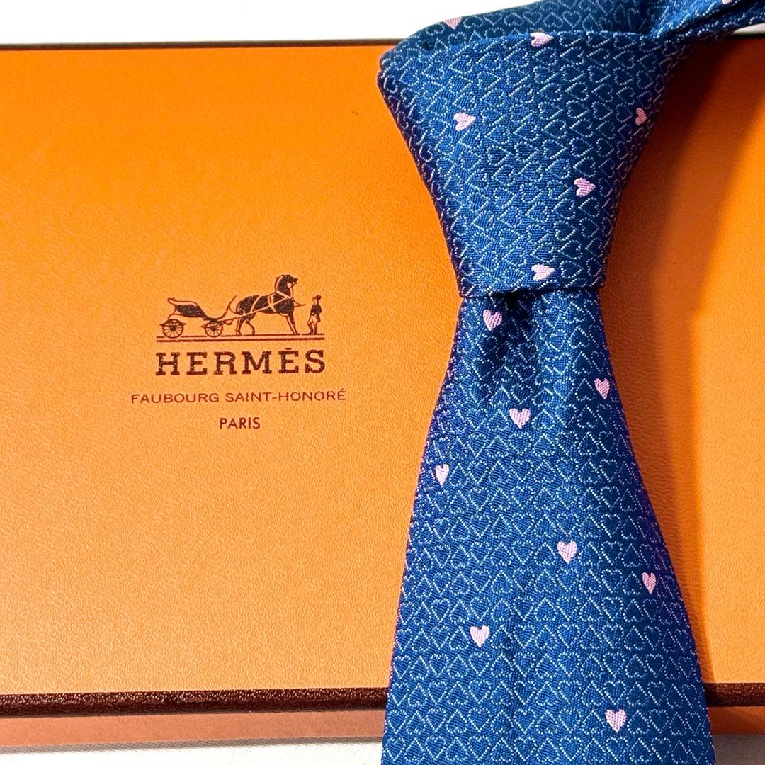 HERMES エルメス ネクタイ ハート柄 ジャガード シルク100% フランス