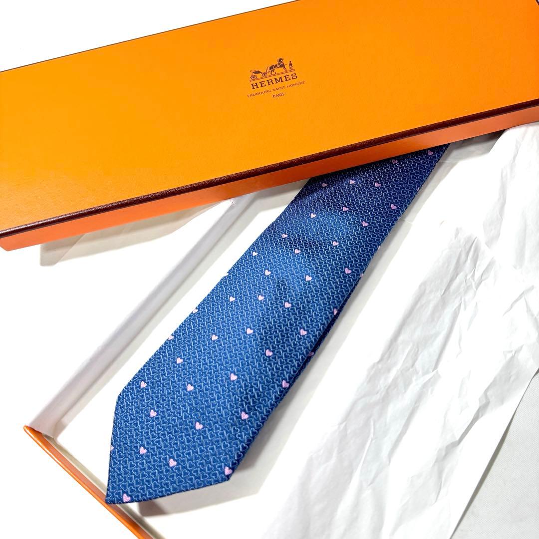 HERMES エルメス ネクタイ ハート柄 ジャガード シルク100% フランス