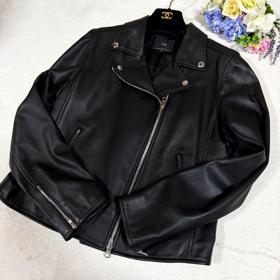 美品★23区★ラムレザーダブルライダースジャケット　40 羊革 ブラック　黒