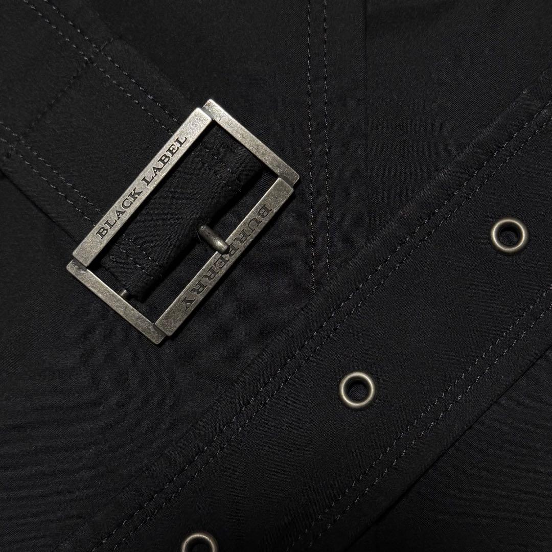 バーバリーブラックレーベル トレンチコート 裏地チェック 腰ベルト付き Lサイズ