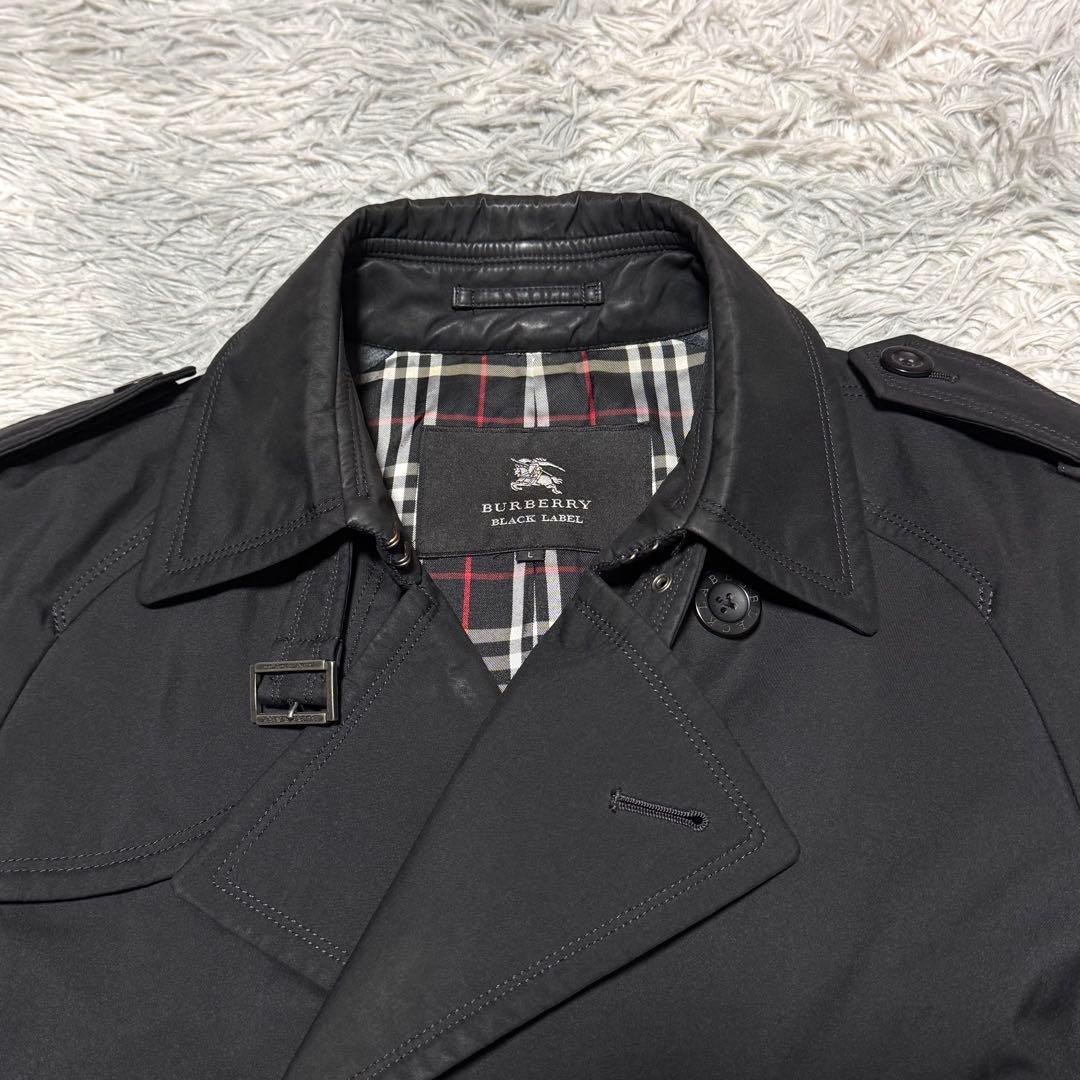 バーバリーブラックレーベル トレンチコート 裏地チェック 腰ベルト付き Lサイズ