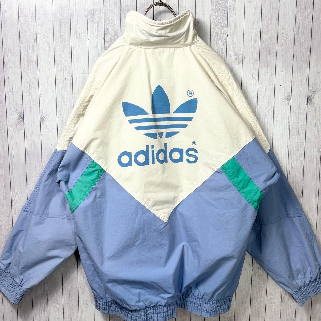 は*な様 adidas ジャンパー アイボリー/ブルー　ブルゾン　80's ビン