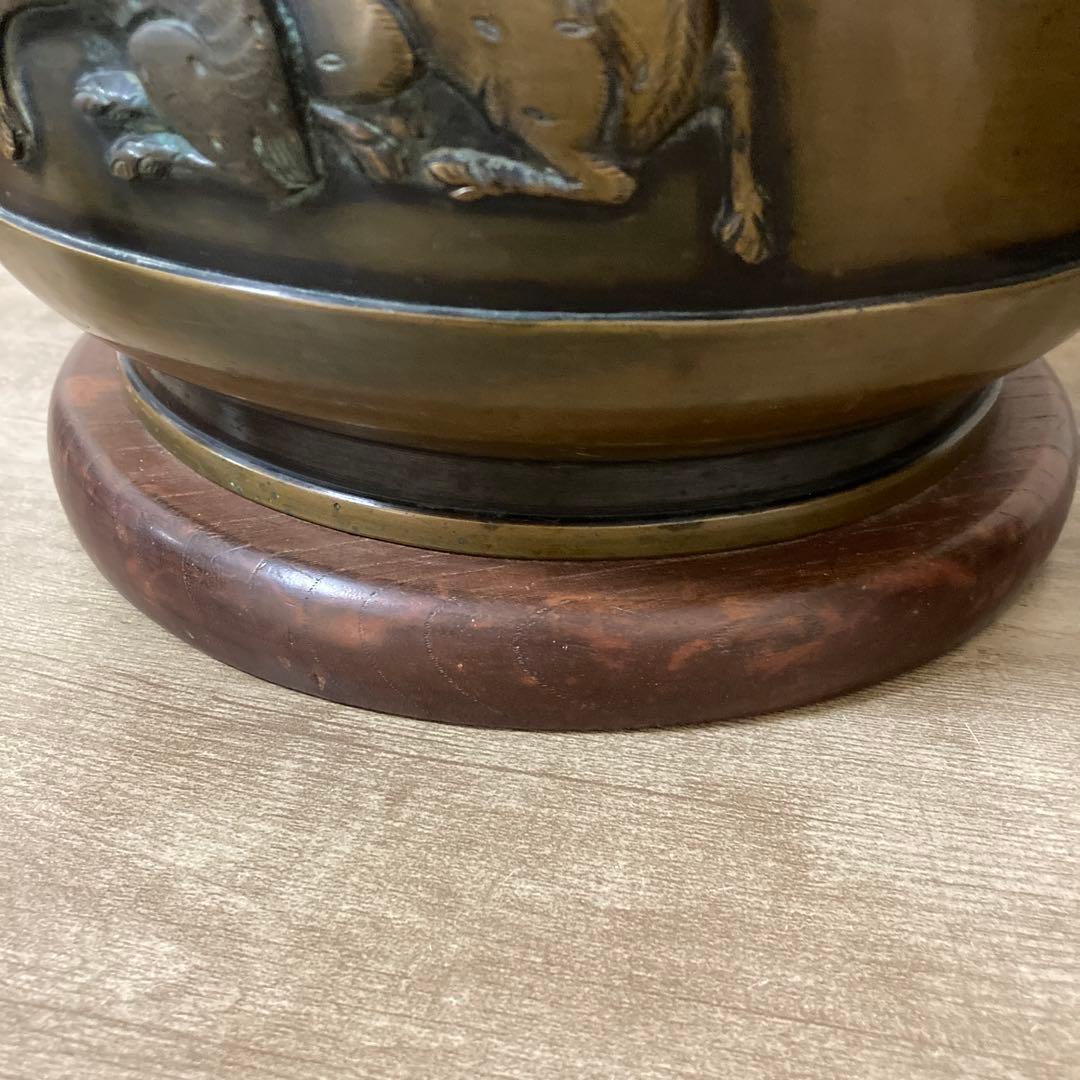 時代銅火鉢　壱対　宣徳火鉢　江戸文政　手炙り　アンティーク　珍品　高肉彫