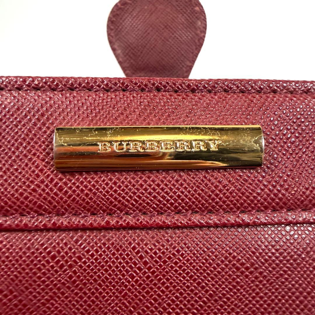 【美品】バーバリー　トートバッグ　サフィアーノレザー　ゴールド金具　ボルドー