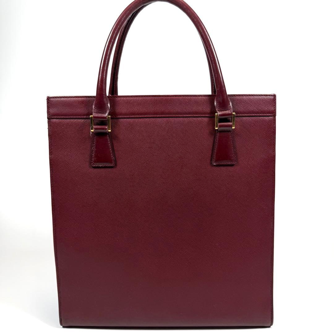【美品】バーバリー　トートバッグ　サフィアーノレザー　ゴールド金具　ボルドー
