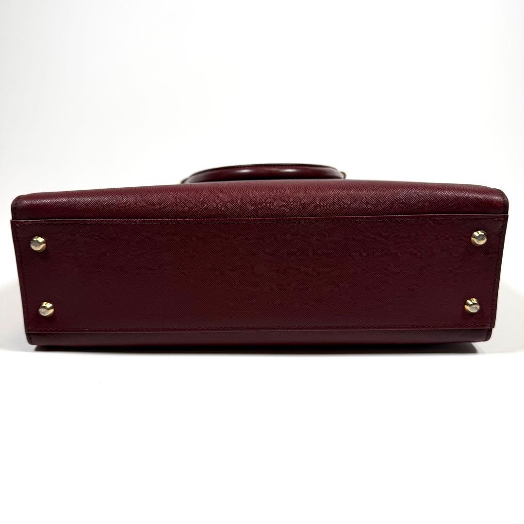 【美品】バーバリー　トートバッグ　サフィアーノレザー　ゴールド金具　ボルドー