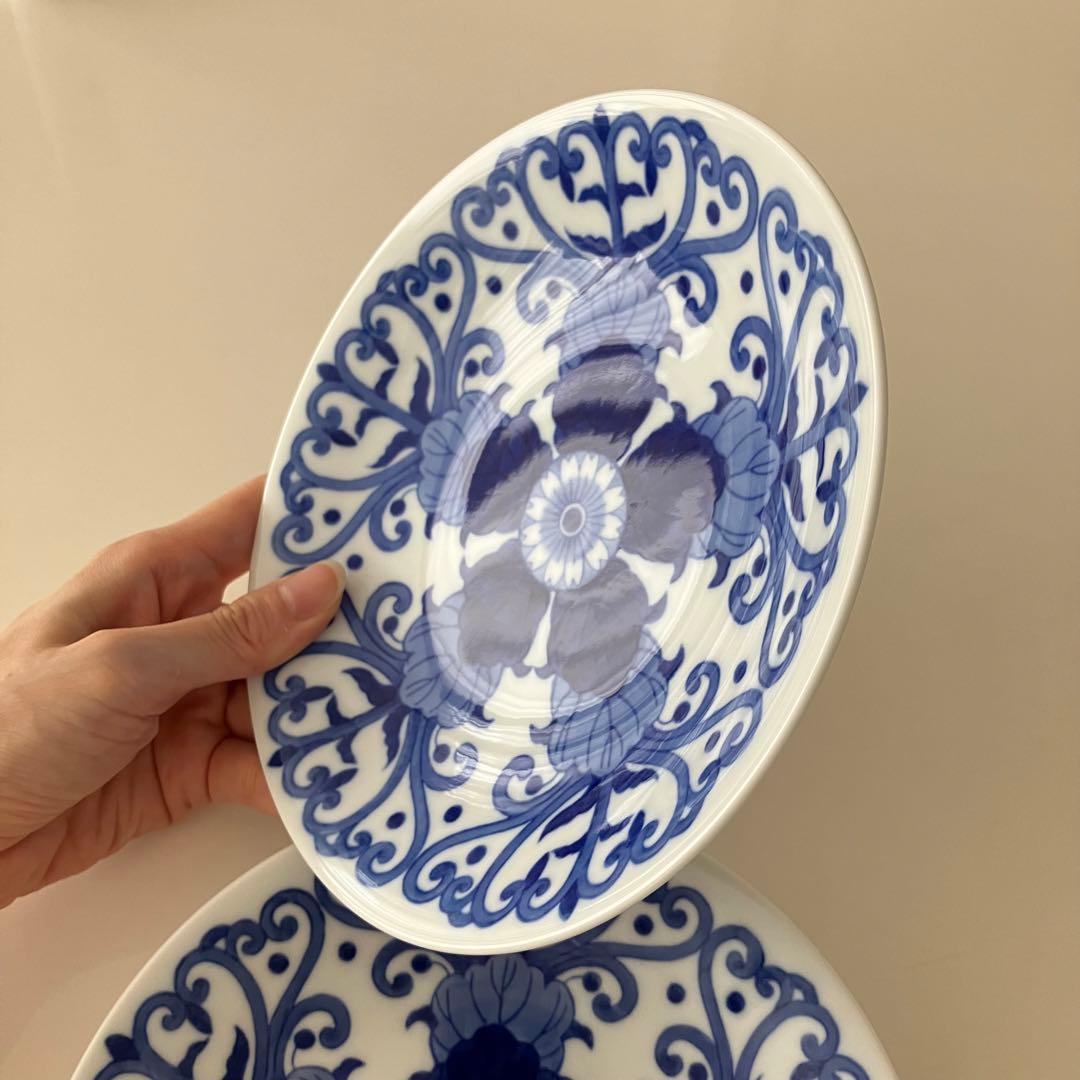 未使用★美品　深川製磁　染付菊唐草　皿　深皿　プレート　2枚