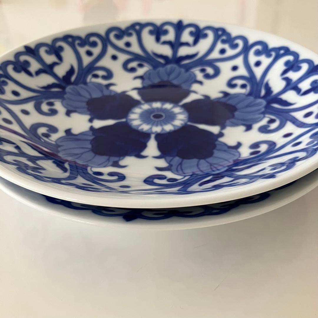 未使用★美品　深川製磁　染付菊唐草　皿　深皿　プレート　2枚