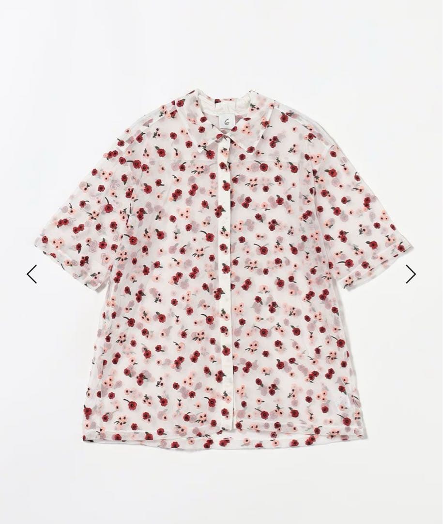 【未使用】6 ROKU ナイロンチュールエンブロイダリーシャツ