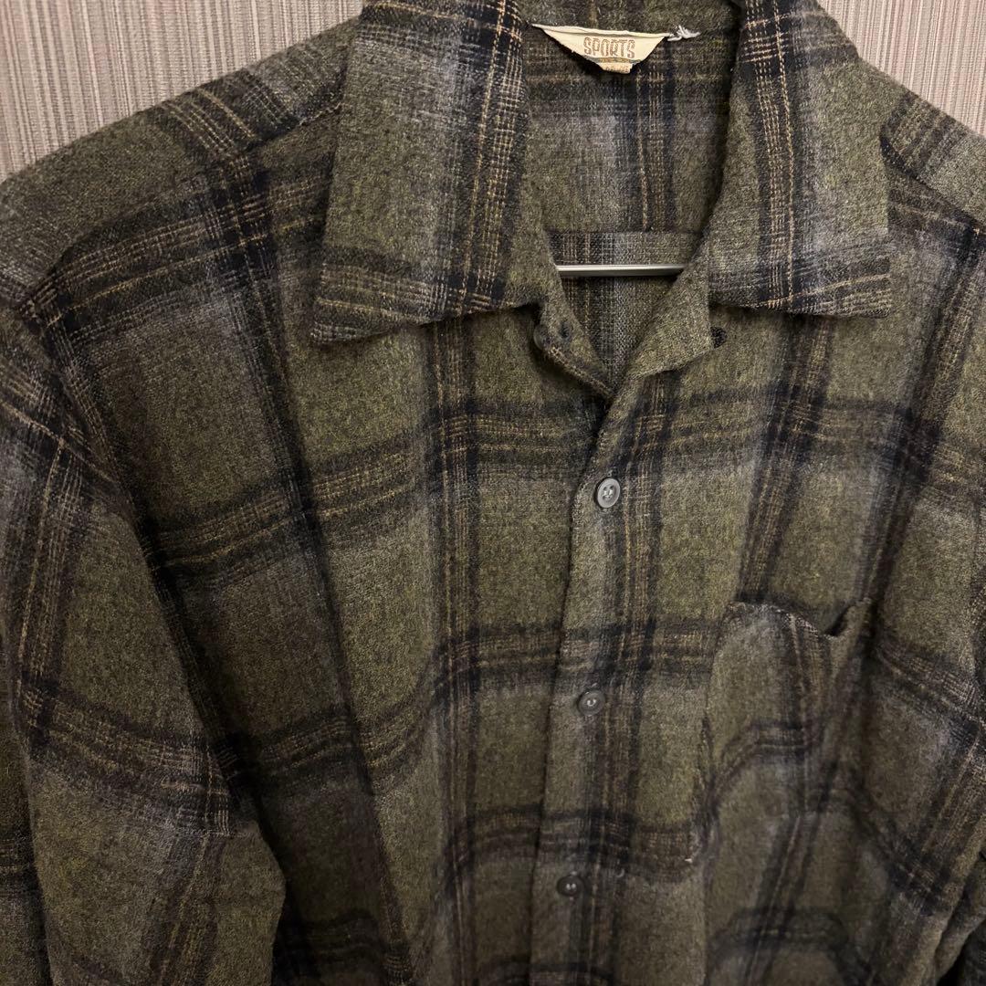 配色◎ 50s 60s SPORTS ヴィンテージ　ウールシャツ　　三角タグ