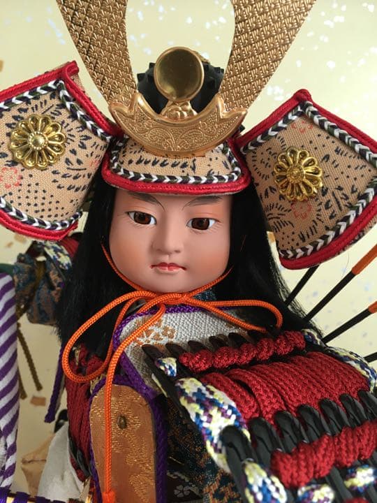 美品！ガラスケース入五月人形［馬上大将］節句白馬弓矢百貨店購入