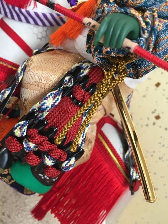 美品！ガラスケース入五月人形［馬上大将］節句白馬弓矢百貨店購入