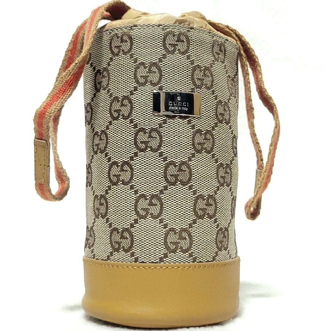 【美品】GUCCI　ボトルケース 水筒 GGキャンバス シェリーライン レザー