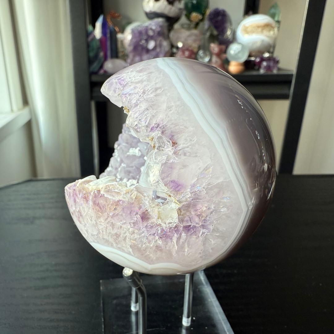 天然石アメジストの笑い口　置物　スフィアNO.120411