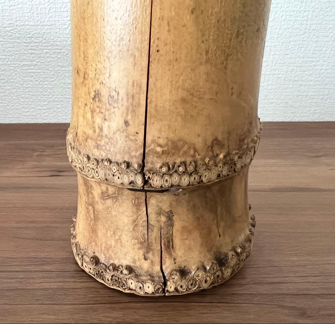 置筒竹花入 吹貫 茶道 箱付き 箱書き有 年代物 アンティーク 竹一重切花入