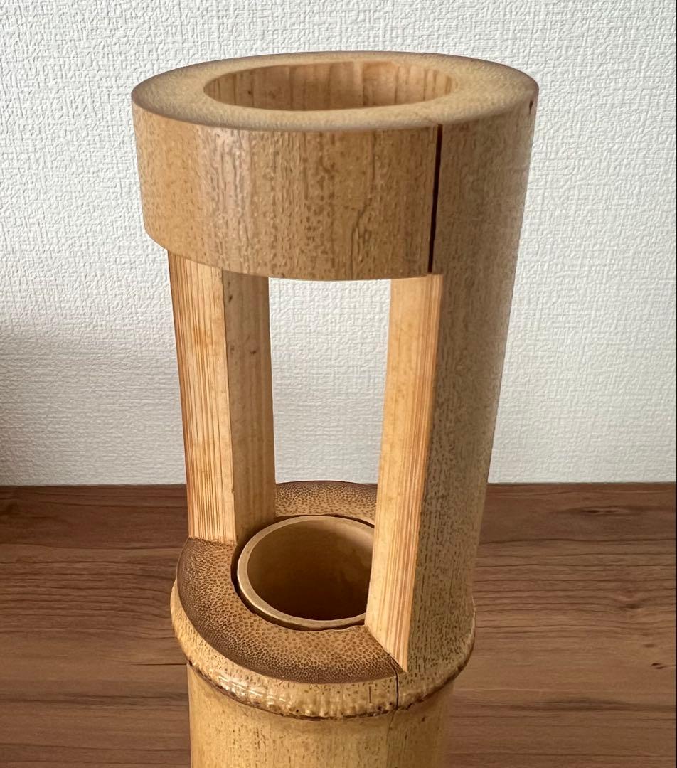 置筒竹花入 吹貫 茶道 箱付き 箱書き有 年代物 アンティーク 竹一重切花入