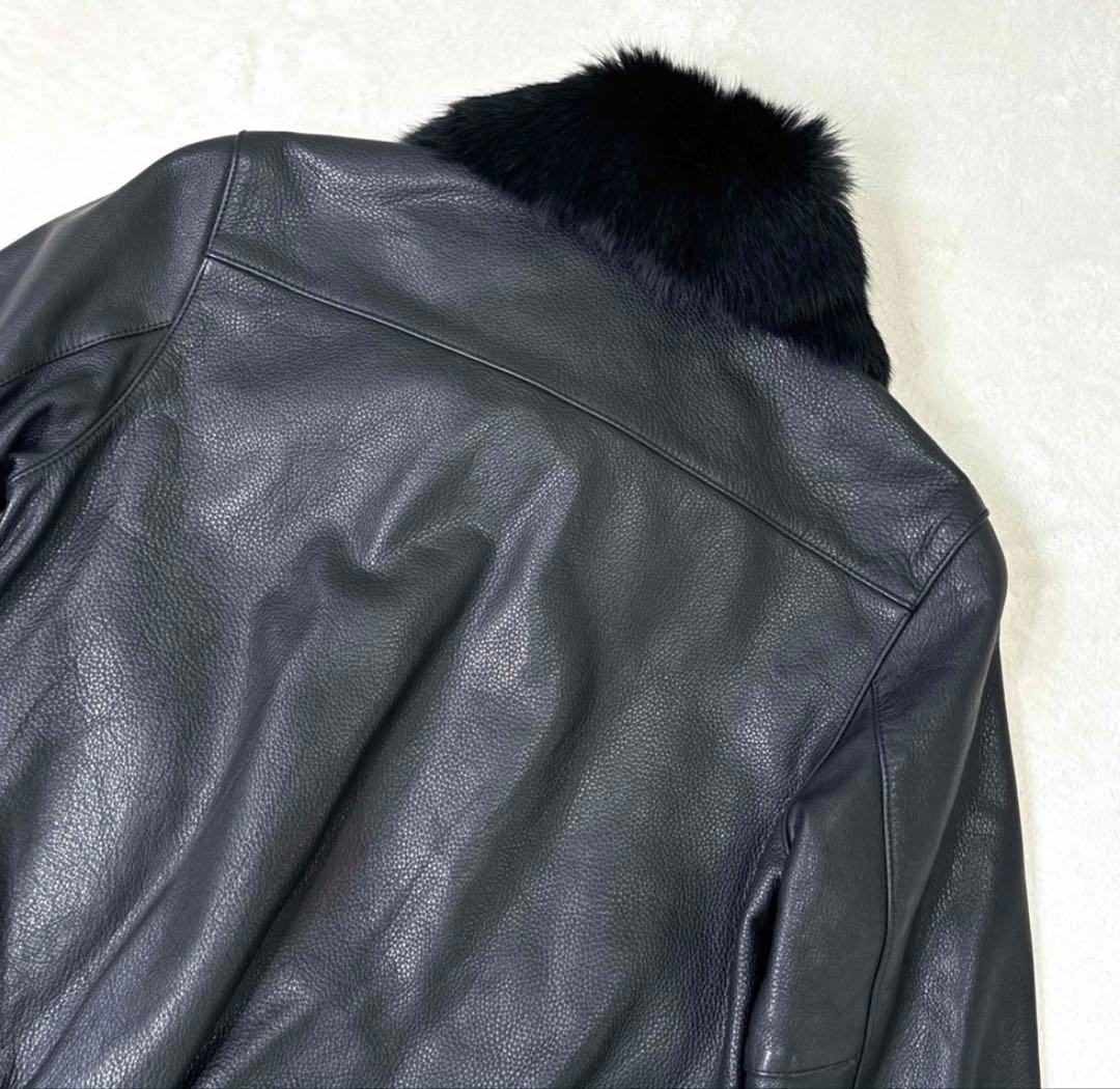 【美品・本革】セオリー 2way ラビットファー レザージャケット 牛革 黒 M